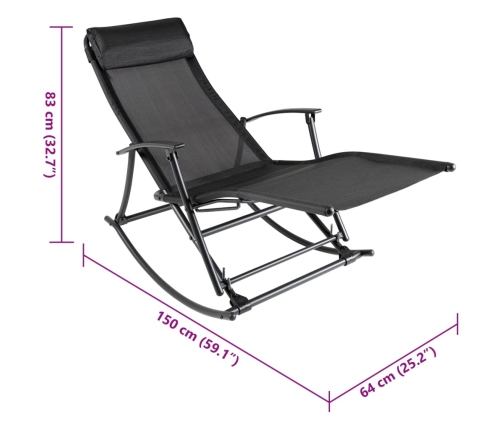 vidaXL Silla mecedora de jardín acero y textilene negro