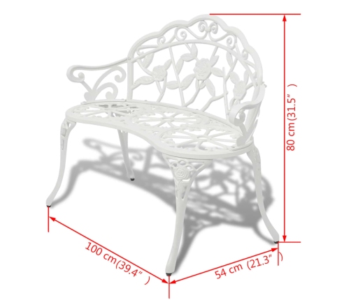 Banco de jardín de aluminio fundido blanco 100 cm