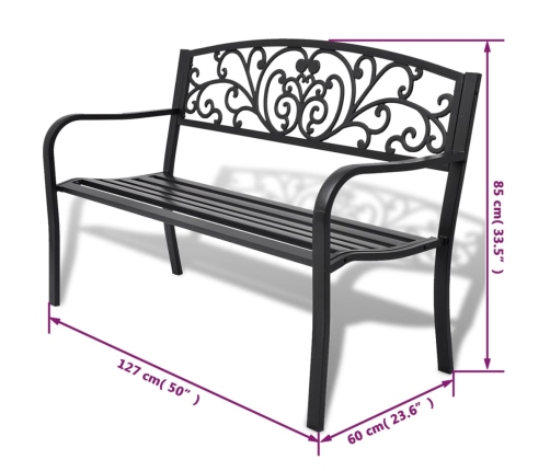 Banco de jardín de hierro fundido negro 127 cm