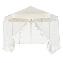 Carpa desplegable hexagonal 6 paredes blanco crema 3,6x3,1m