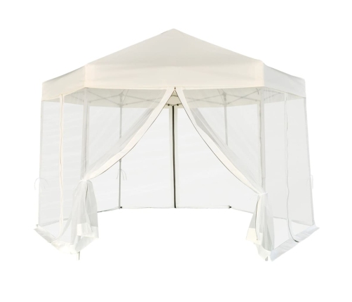 Carpa desplegable hexagonal 6 paredes blanco crema 3,6x3,1m