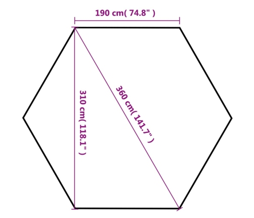 Carpa desplegable hexagonal 6 paredes blanco crema 3,6x3,1m