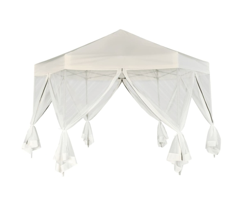 Carpa desplegable hexagonal 6 paredes blanco crema 3,6x3,1m