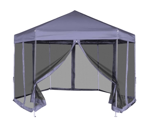 Carpa desplegable hexagonal 6 paredes blanco crema 3,6x3,1m