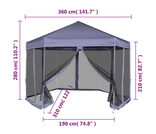 Carpa desplegable hexagonal 6 paredes blanco crema 3,6x3,1m