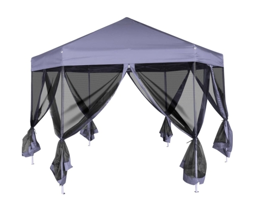 Carpa desplegable hexagonal 6 paredes blanco crema 3,6x3,1m