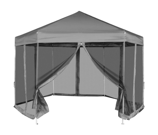 Carpa desplegable hexagonal 6 paredes laterales gris 3,6x3,1 m