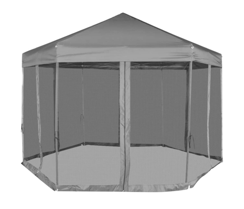 Carpa desplegable hexagonal 6 paredes laterales gris 3,6x3,1 m