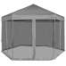 Carpa desplegable hexagonal 6 paredes laterales gris 3,6x3,1 m