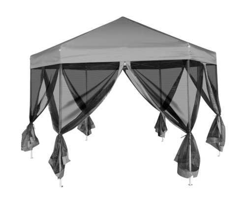 Carpa desplegable hexagonal 6 paredes laterales gris 3,6x3,1 m