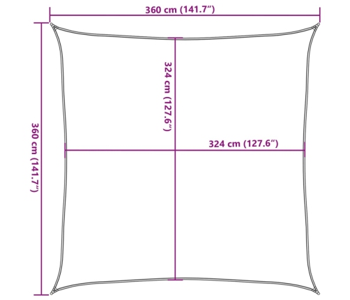 Toldo de vela cuadrado HDPE 3,6x3,6 m crema