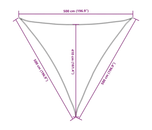 Toldo de vela triangular tela Oxford color crema 5x5x5 m