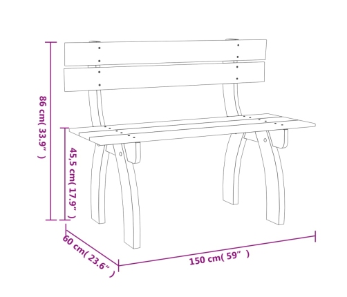 Banco de jardín de madera de pino impregnada 150 cm