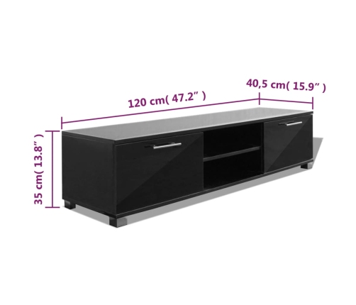 Mueble de TV negro brillo 120x40,5x35 cm