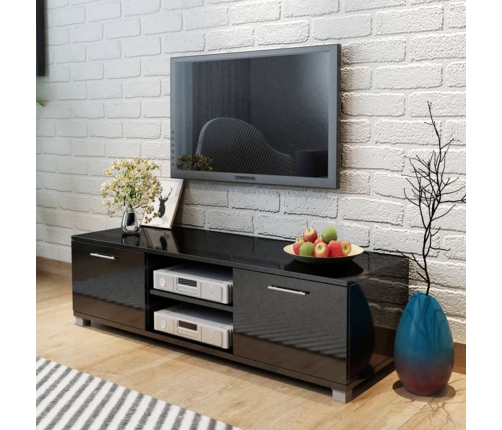 Mueble de TV negro brillo 120x40,5x35 cm