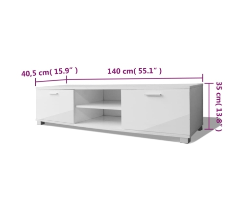 Mueble de TV blanco brillo 140x40,5x35 cm