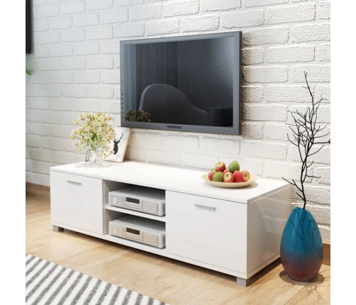 Mueble de TV blanco brillo 140x40,5x35 cm