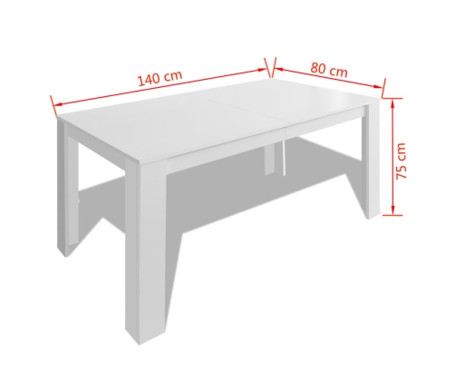 Mesa de comedor blanca 140x80x75 cm