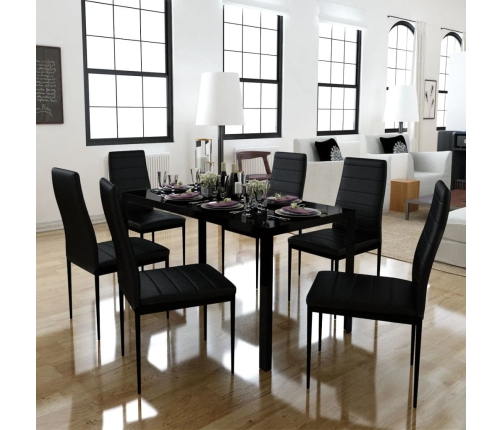 Conjunto de mesa de comedor siete piezas negro