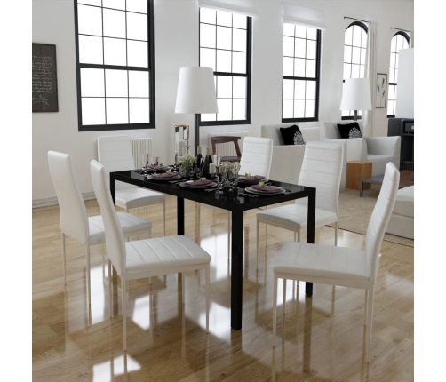 Conjunto de mesa de comedor 7 piezas blanco y negro