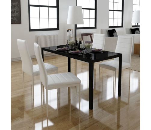 Conjunto de mesa de comedor 5 piezas blanco y negro