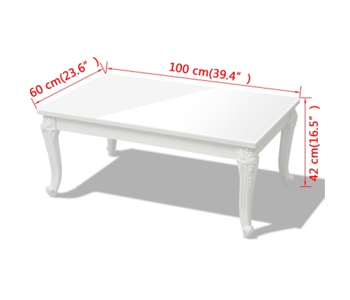 vidaXL Mesa de centro blanco brillante 100x60x42 cm