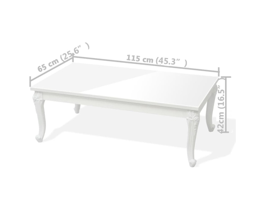 Mesa de centro blanco brillante 115x65x42 cm