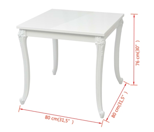 Mesa de comedor blanco brillante 80x80x76 cm