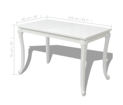 vidaXL Mesa de comedor blanco brillante 116x66x76 cm