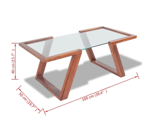 Mesa de centro de madera maciza de acacia marrón 100x50x40 cm