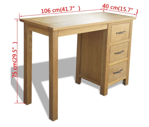 Escritorio con 3 cajones madera maciza de roble 106x40x75 cm