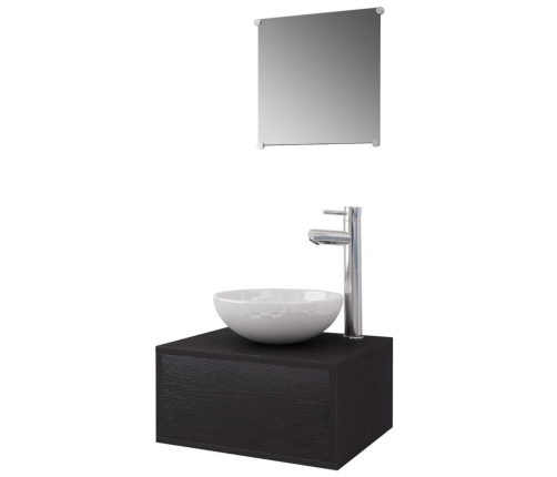 Conjunto de muebles de baño con lavabo y grifo 4 piezas negro