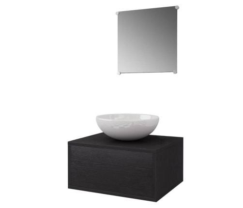 Conjunto de muebles de baño con lavabo y grifo 4 piezas negro