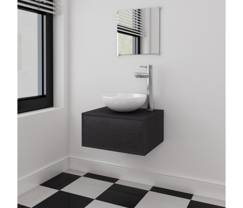 Conjunto de muebles de baño con lavabo y grifo 4 piezas negro