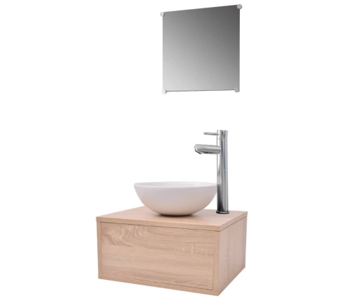 Conjunto de muebles de baño con lavabo y grifo 4 piezas beige