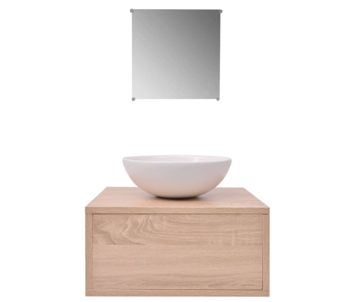 Conjunto de muebles de baño con lavabo y grifo 4 piezas beige