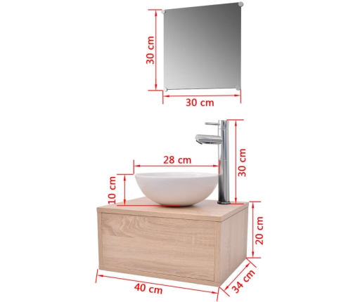 Conjunto de muebles de baño con lavabo y grifo 4 piezas beige