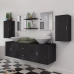 Conjunto de muebles de baño con lavabo y grifo 11 piezas negro