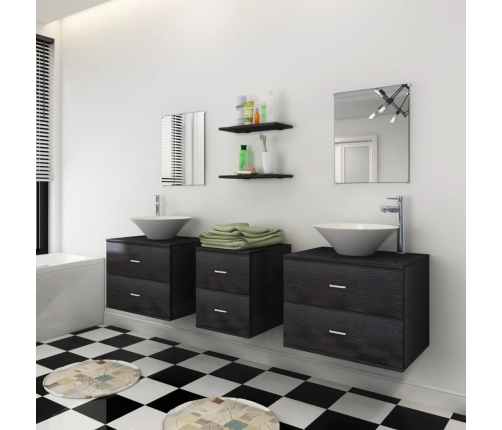 Conjunto de muebles de baño con lavabo y grifo 9 piezas negro