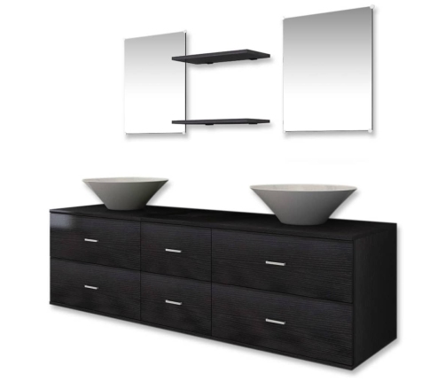 Conjunto de muebles de baño con lavabo y grifo 9 piezas negro