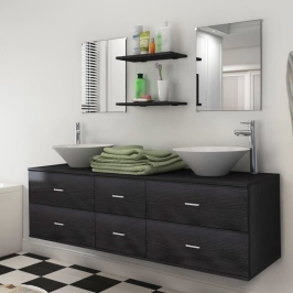 Conjunto de muebles de baño con lavabo y grifo 9 piezas negro