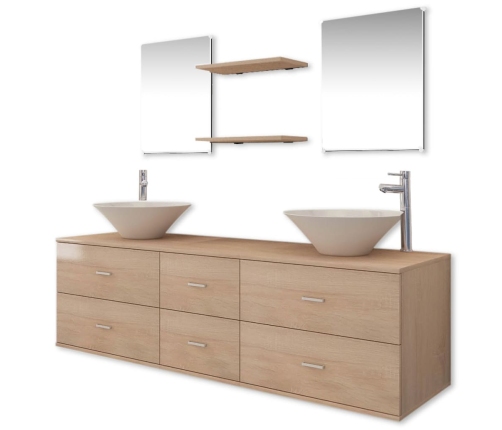 Conjunto de muebles de baño con lavabo y grifo 9 piezas beige