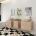 Conjunto de muebles de baño con lavabo y grifo 9 piezas beige