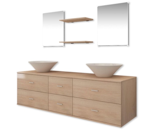 Conjunto de muebles de baño con lavabo y grifo 9 piezas beige