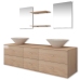 Conjunto de muebles de baño con lavabo y grifo 9 piezas beige