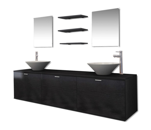 Conjunto de muebles de baño con lavabo y grifo 10 piezas negro