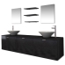 Conjunto de muebles de baño con lavabo y grifo 10 piezas negro