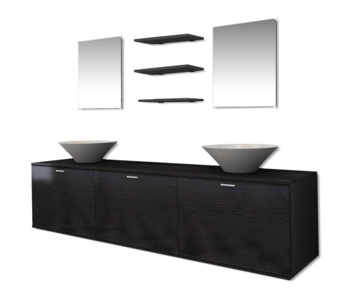 Conjunto de muebles de baño con lavabo y grifo 10 piezas negro