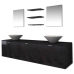 Conjunto de muebles de baño con lavabo y grifo 10 piezas negro