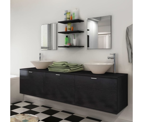 Conjunto de muebles de baño con lavabo y grifo 10 piezas negro